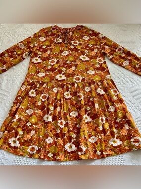 D'Ascoli Lulu Dress Orange Floral Dress 100% Cotton Print Tie Neck Handcrafted